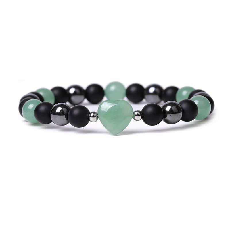 Buddha Stones Black Onyx Tiger Eye Stone Crystal Love Heart Protection Bracelet - Black Onyx&Green Aventurine - image 11