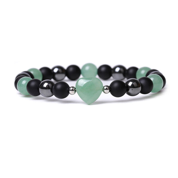 Buddha Stones Black Onyx Tiger Eye Stone Crystal Love Heart Protection Bracelet - Black Onyx&Green Aventurine - image 11