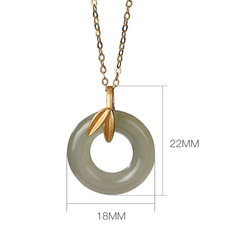 Buddha Stones 925 Sterling Silver Cyan Jade Peace Buckle Bamboo Leaf Harmony Necklace Pendant - image 10