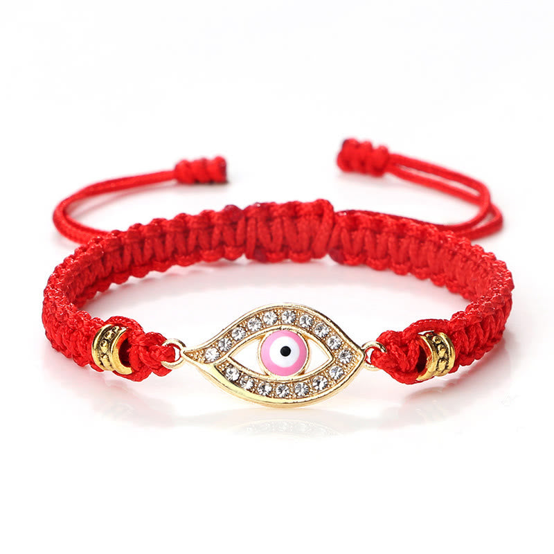 Buddha Stones Evil Eye Keep Away Evil Spirits String Bracelet - Red Pink Evil Eye - Gold Border - image 68