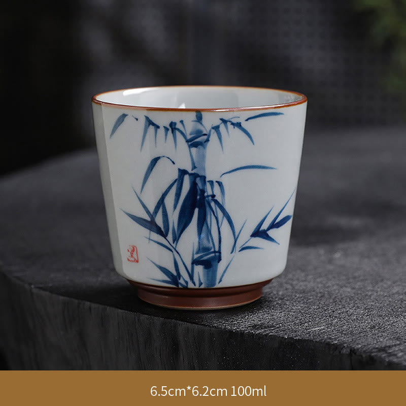 Buddha Stones Lotus Flower Leaf Bamboo Ceramic Teacup Kung Fu Tea Cups - Bamboo - 6.5cm*6.2cm*100ml - image 24