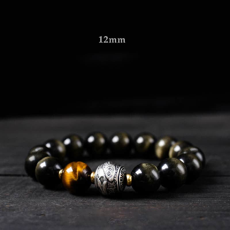 Buddha Stones To Experience a Reversal of Fortune Rainbow Obsidian Gold Sheen Obsidian Protection Bracelet - 12mm - Gold Sheen Obsidian - image 10