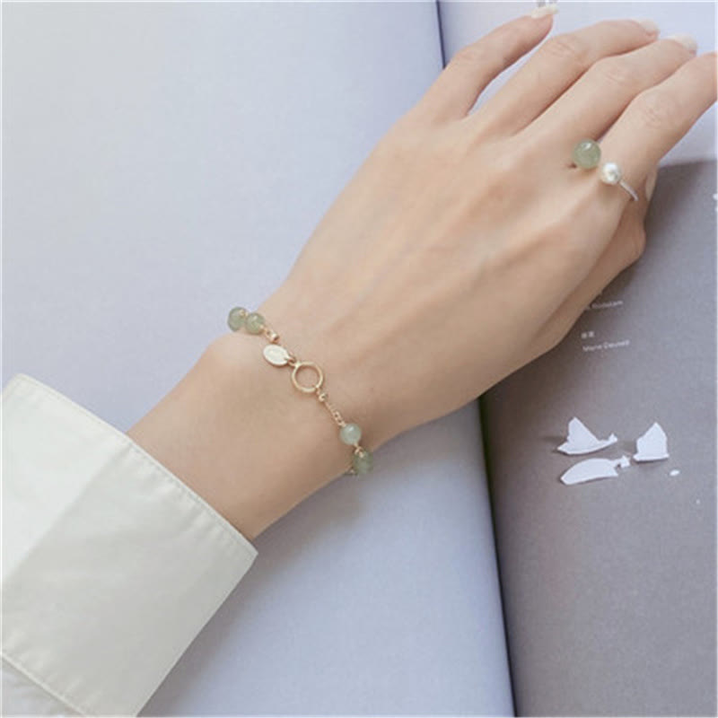 Buddha Stones 14k Gold Plated Hetian Jade Beaded Prosperity Chain Bracelet - image 6