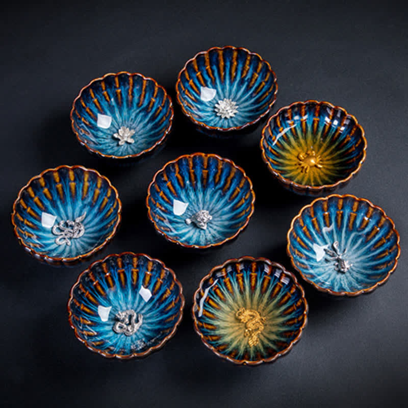 Buddha Stones Lotus Goldfish Auspicious Dragon Phoenix Ceramic Teacup Inlaid Tea Cups 130ml - image 21