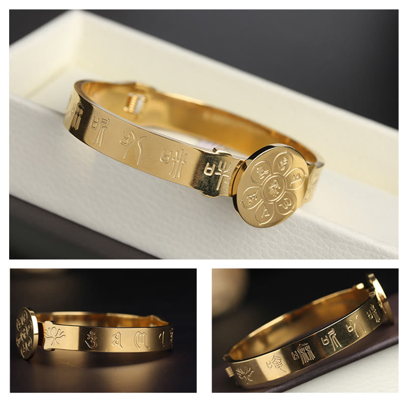 Buddha Stones Yin Yang Lotus Om Mani Padme Hum Mantra Titanium Steel Harmony Bracelet Bangle - image 17