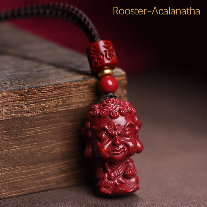 Buddha Stones Chinese Zodiac Natal Buddha Natural Cinnabar Amulet Keep Away Evil Spirits Necklace Pendant - Rooster-Acalanatha - image 18