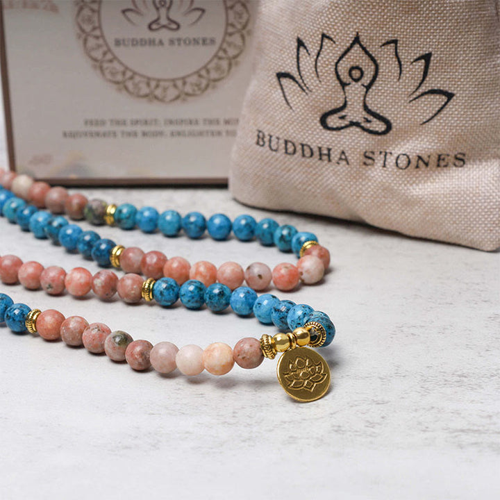 Buddha Stones 108 Mala Beads Apatite Red Stone Lotus Meditation Prayer Bead Bracelet - image 3