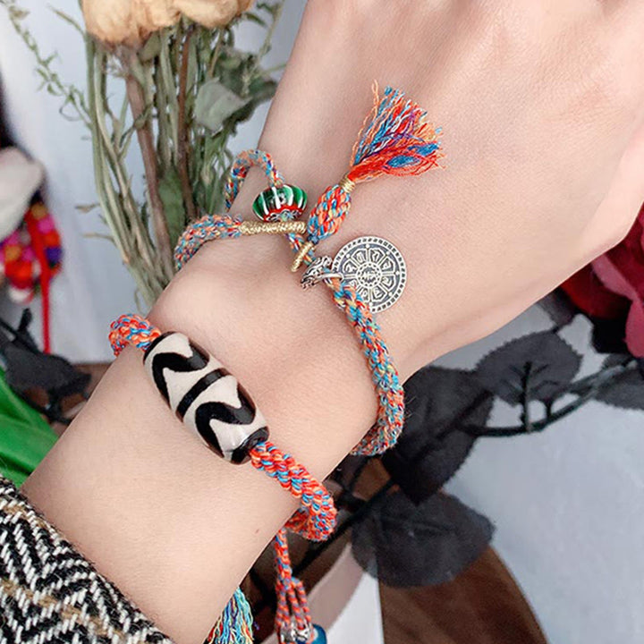 Buddha Stones Tibetan 925 Sterling Silver Om Mani Padme Hum Handmade Dzi Bead Protection Braid Bracelet - image 7