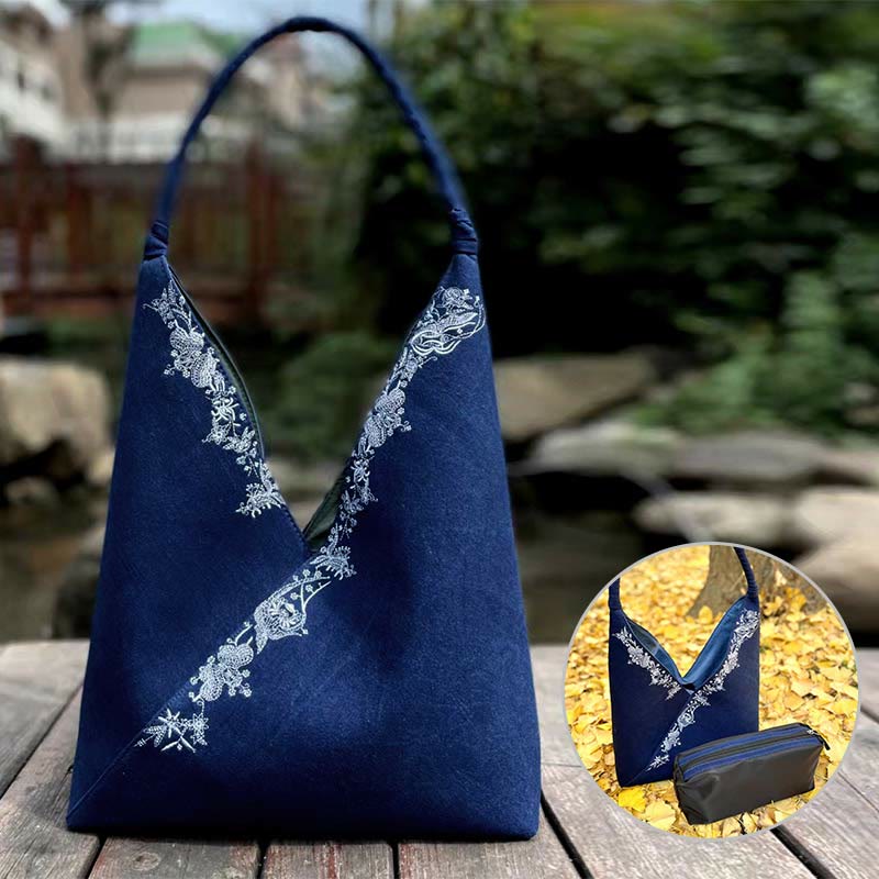 Buddha Stones Handmade Embroidery Pattern Canvas Shoulder Bag Tote Bag Set - image 1