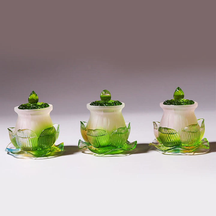 Feng Shui Lotus Handmade Liuli Crystal Art Piece Home Office Offering Decoration - image 5