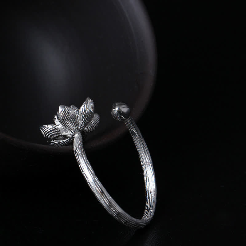 Buddha Stones 925 Sterling Silver Lotus Flower Blessing Ring - image 4