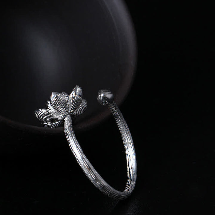 Buddha Stones 925 Sterling Silver Lotus Flower Blessing Ring - image 4