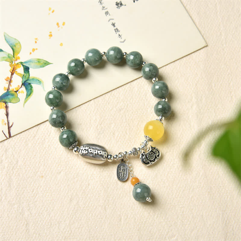 Buddha Stones 925 Sterling Silver Cyan Jade Amber Success Bracelet - image 5