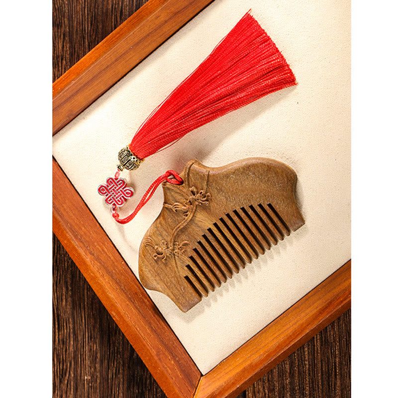 Buddha Stones Green Sandalwood Flower Pattern Engraved Soothing Comb - image 11