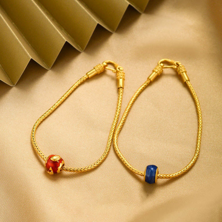 Buddha Stones Tibetan 18K Gold Om Mani Padme Hum Lucky Koi Fish Fu Character Ingot Copper Coin Peace Bracelet - image 2