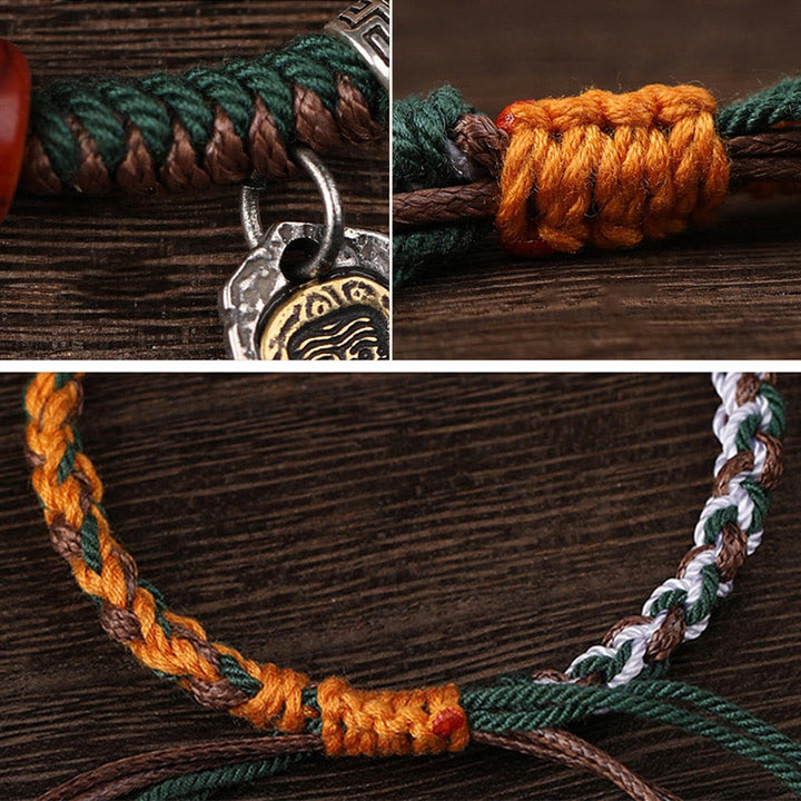 Buddha Stones Handmade Tibetan Silver 925 Sterling Silver Zakiram Goddess of Wealth Camel Bone Protection Braided Bracelet - image 6