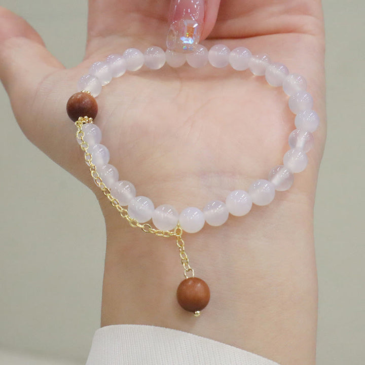 Buddha Stones Sandalwood Cat's Eye Fu Character Charm Protection Bracelet - image 10
