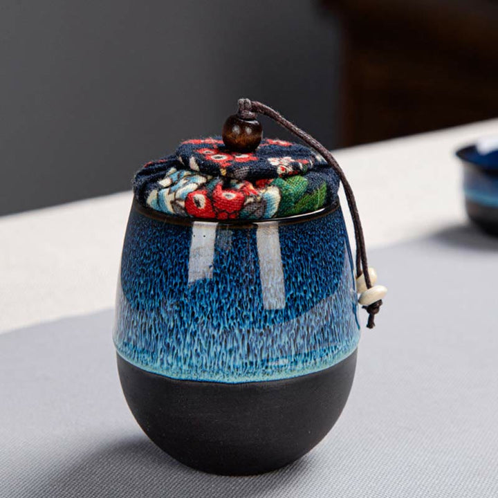 Buddha Stones Blue Gradient Color Chinese Gongfu Tea Ceramic Teapot Portable Gift Bag Box Set - image 11