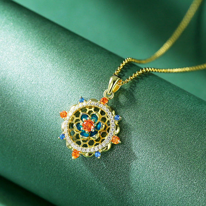 Buddha Stones 925 Sterling Silver Lotus Flower Colorful Zircon New Beginning Necklace Pendant - LOTUS(Enlightenment♥New Beginning) - image 0