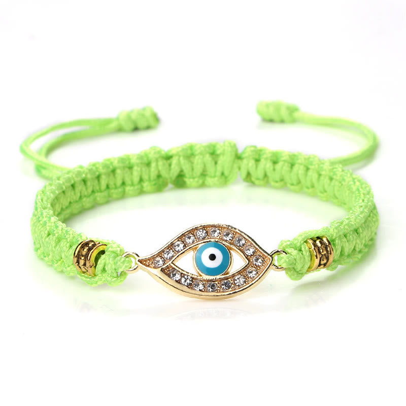 Buddha Stones Evil Eye Keep Away Evil Spirits String Bracelet - Light Green Light Blue Evil Eye - Gold Border - image 43
