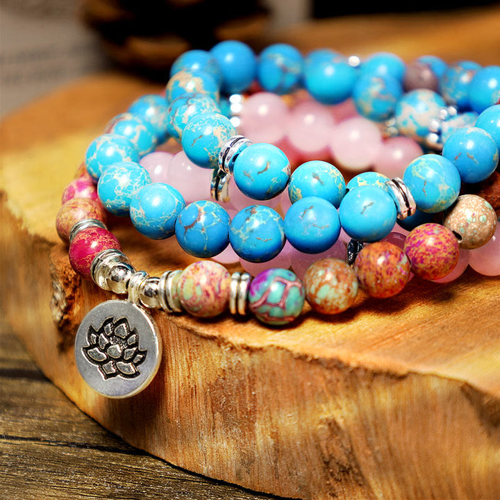Buddha Stones Tibetan Purple Miano Real Bead Harmony Lotus Mala - image 7