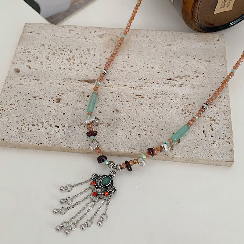 Buddha Stones Tibetan Crystal Stone Copper Luck Tassel Necklace Pendant - image 1