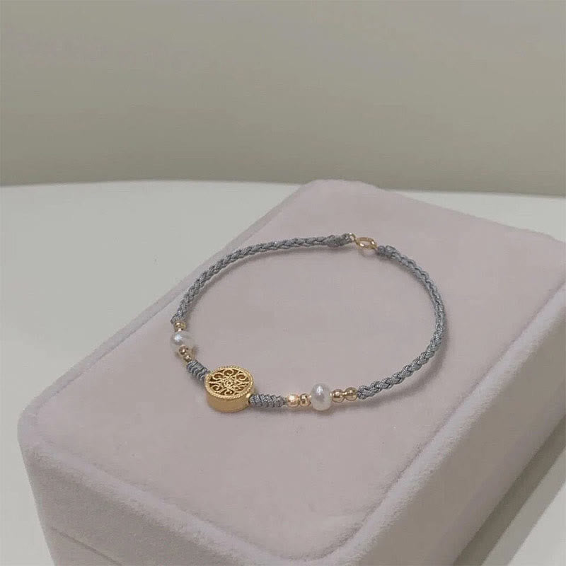 Buddha Stones Copper Coin Fortune Tree Pearl Luck Blue Rope Braided Bracelet - image 32