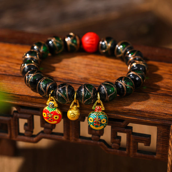 Buddha Stones Gold Swallowing Beast Family Colorful Cinnabar Bead Bracelet - Gold Swallowing Beast Cinnabar(Green) - 14MM - image 8