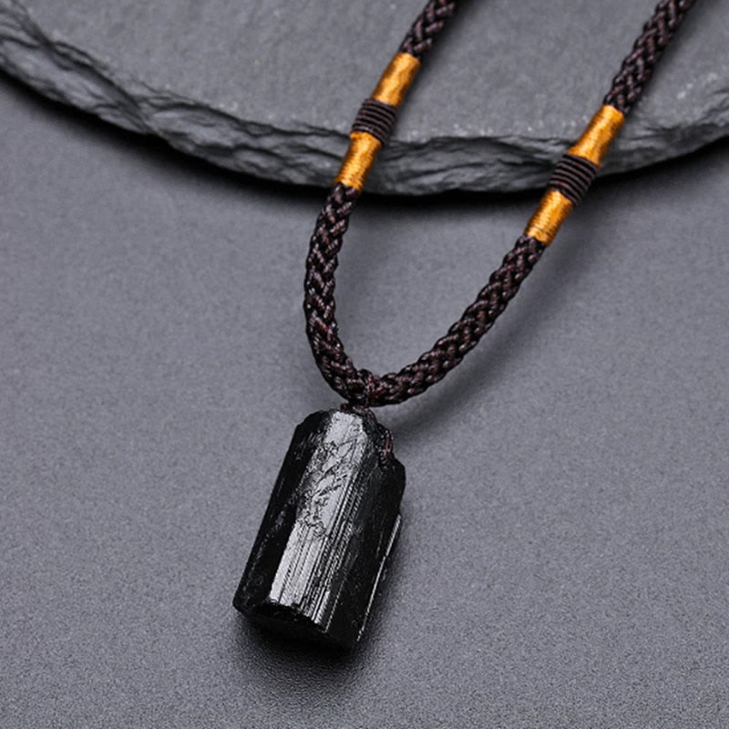 Buddha Stones Natural Black Tourmaline Positive Rope Necklace Pendant - Black Tourmaline - image 0