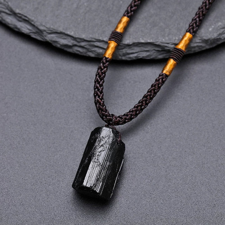 Buddha Stones Natural Black Tourmaline Positive Rope Necklace Pendant - Black Tourmaline - image 0