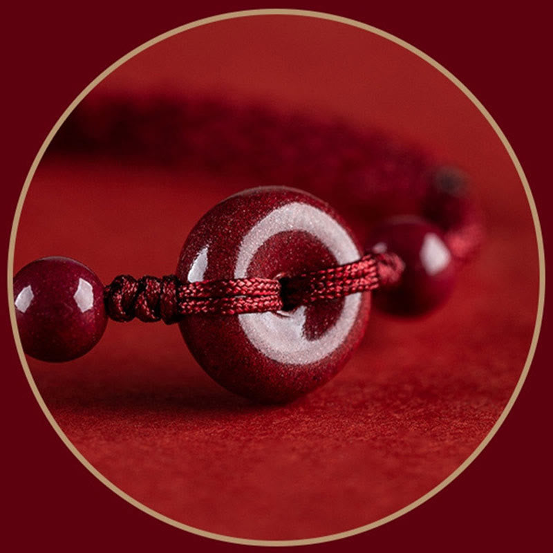 Buddha Stones Handmade Cinnabar Peace Buckle Safe and Healthy Charm Blessing String Bracelet Anklet - image 5