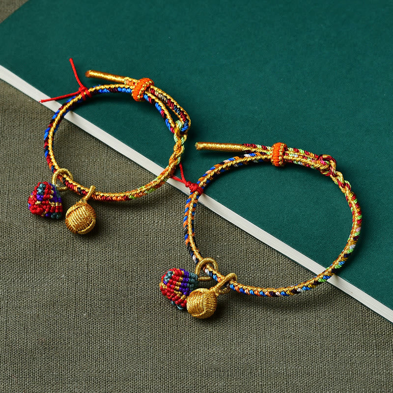 Buddha Stones Colorful Rope Luck Handmade Zongzi Golden Ball Charm Bracelet - image 10