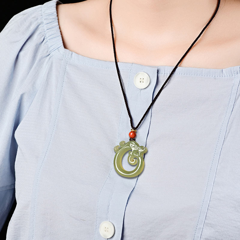 Buddha Stones White Jade Cyan Jade Dragon Protection Necklace String Pendant - image 2