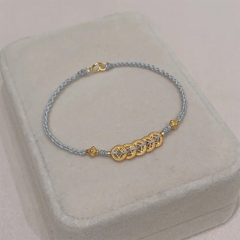 Buddha Stones Copper Coin Fortune Tree Pearl Luck Blue Rope Braided Bracelet - image 16