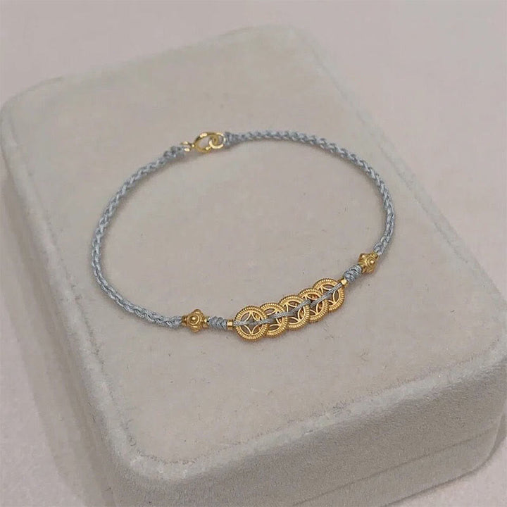Buddha Stones Copper Coin Fortune Tree Pearl Luck Blue Rope Braided Bracelet - image 16