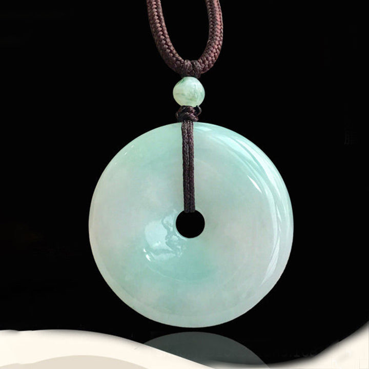 Buddha Stones Round Jade String Luck Necklace Pendant - 25mm Jade - image 0
