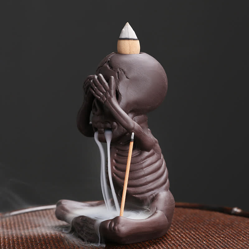 Buddha Stones Little Skull Ghost Purple Clay Backflow Smoke Fountain Peace Incense Burner Decoration - image 4