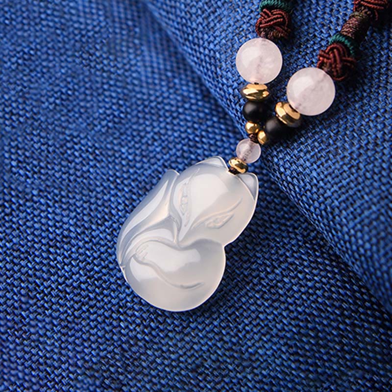 Buddha Stones Chalcedony Fox Pink Crystal Bead Harmony String Necklace Pendant - image 8