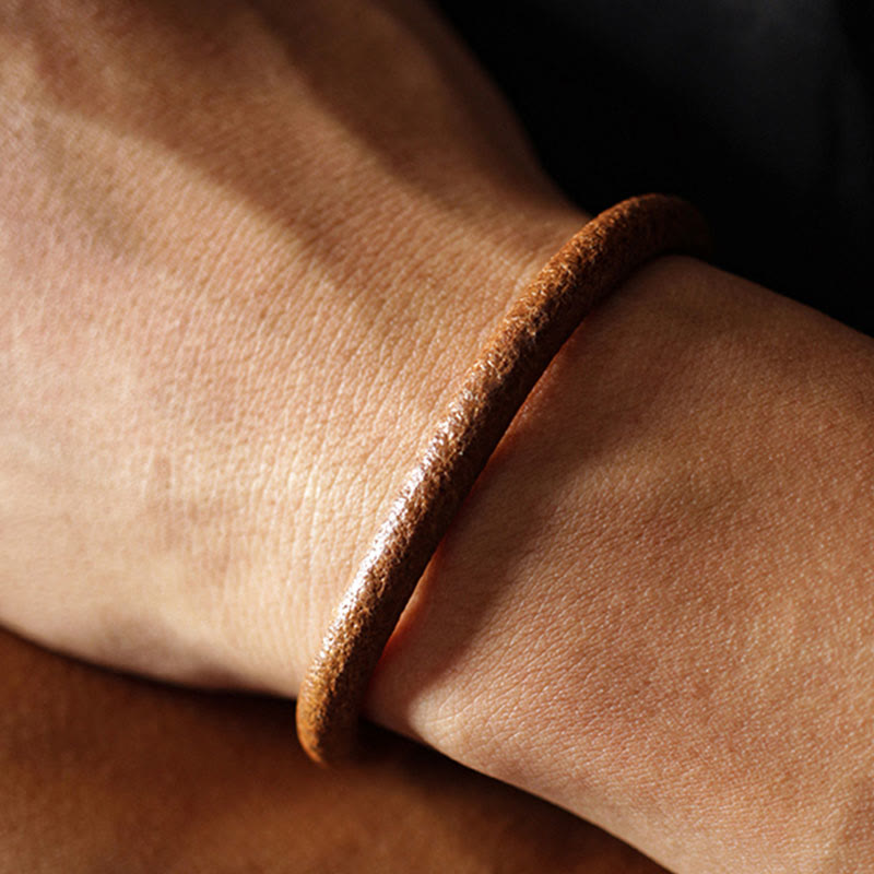 Buddha Stones Retro Leather Luck Healing Copper Magnetic Buckle Bracelet - image 5