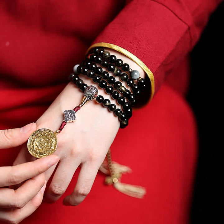 Buddha Stones 108 Mala Beads Gold Sheen Obsidian Tiger Eye Eagle's Eye Stone Wealth Bracelet - image 10