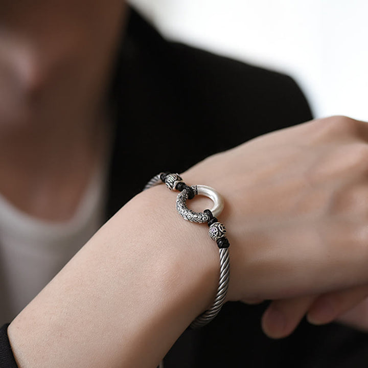 Buddha Stones 999 Sterling Silver Fu Character Peace Buckle Copper Coin Auspicious Clouds Fortune Bracelet - image 12