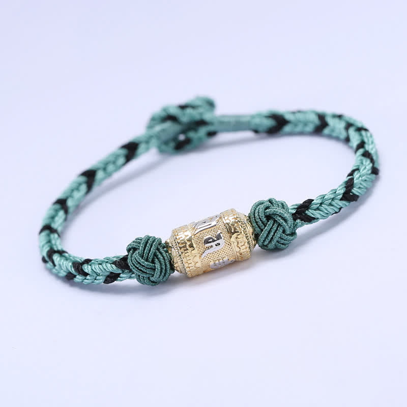 Buddha Stones 925 Sterling Silver Om Mani Padme Hum Prayer Wheel Luck Strength Red String Bracelet - Green&Black - 18cm - image 14