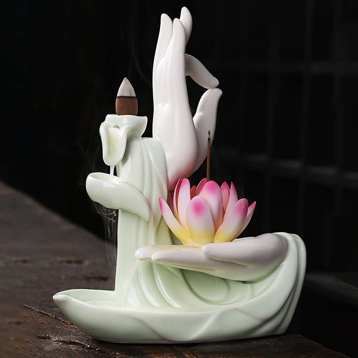 Buddha StonesTibetan Lotus Blessing Incense Burner Decoration - image 2