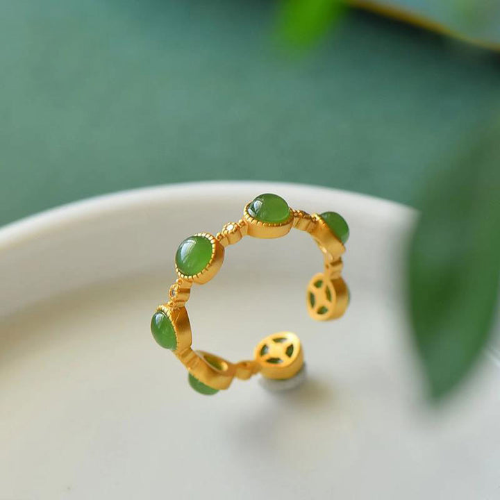 Buddha Stones Cyan Jade Healing Calm Adjustable Ring - image 5