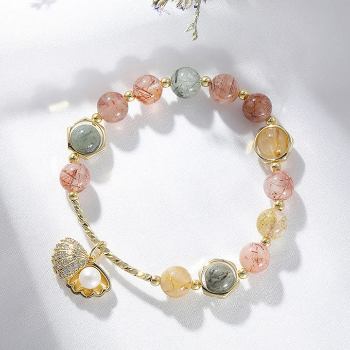 Buddha Stones Natural Colorful Rutilated Quartz Shell Protection Bead Bracelet - image 5
