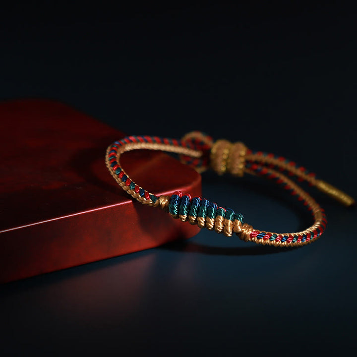 Buddha Stones Tibetan Handmade Eight Thread Peace Knot Prayer Wheel Braided Protection Bracelet - Green Gold(Wrist Circumference 14-16cm) - image 5