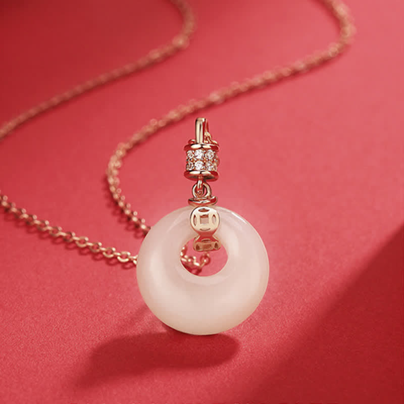 Buddha Stones 925 Sterling Silver Hetian White Jade Coin Flower Peace Buckle Luck Necklace Pendant - Coin White Jade - image 2