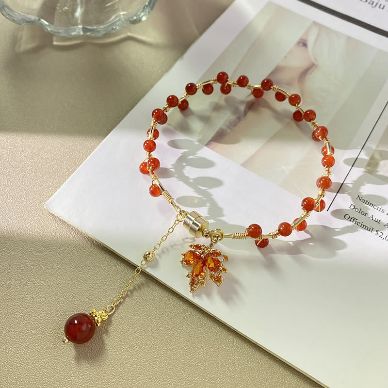 Buddha Stones Red Maple Leaf Luck Charm Bracelet - image 2