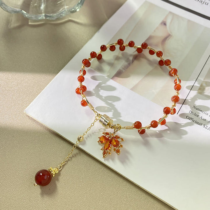 Buddha Stones Red Maple Leaf Luck Charm Bracelet - image 2