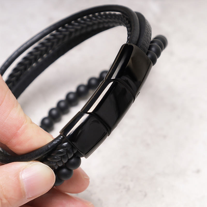 Buddha Stones Natural Lava Rock Black Onyx Bead Leather Bracelet - image 5
